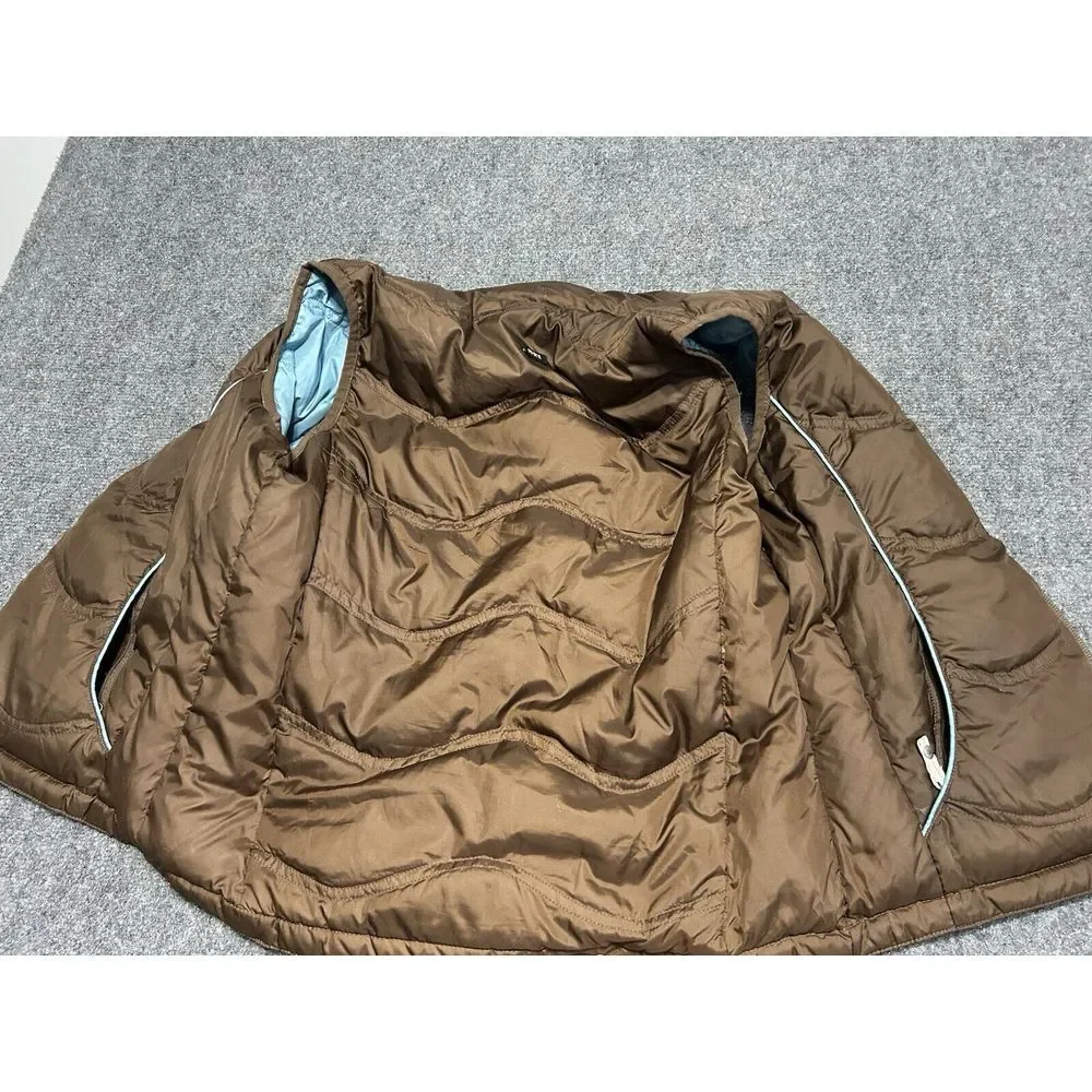 REI Puffer Down Vest Girls 12/14 Goose Down Reversible Blue/Brown Hiking Outdoor